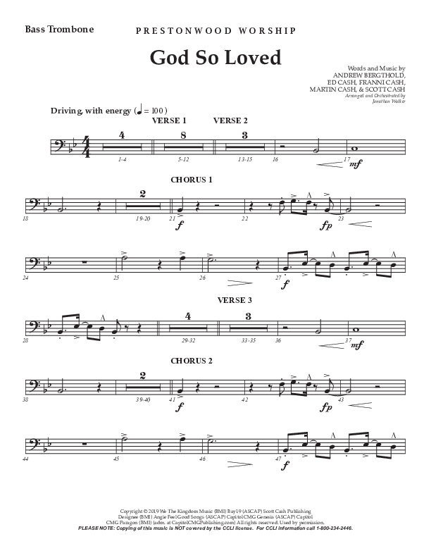 God So Loved (Choral Anthem SATB) Bass Trombone (Prestonwood Worship / Prestonwood Choir / Arr. Jonathan Walker)