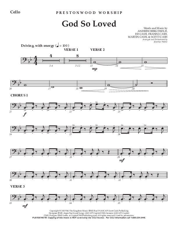 God So Loved (Choral Anthem SATB) Cello (Prestonwood Worship / Prestonwood Choir / Arr. Jonathan Walker)