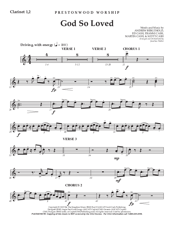 God So Loved (Choral Anthem SATB) Clarinet 1/2 (Prestonwood Worship / Prestonwood Choir / Arr. Jonathan Walker)