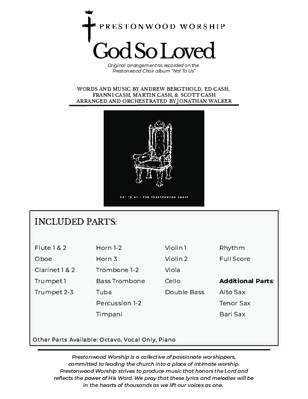 God So Loved (Choral Anthem) Orchestration (Prestonwood Choir / Arr. Jonathan Walker)