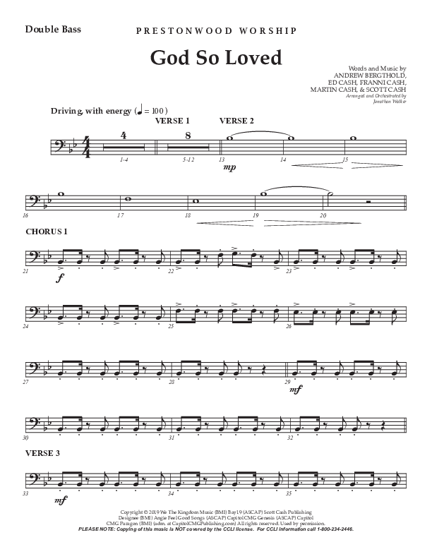 God So Loved (Choral Anthem SATB) Double Bass (Prestonwood Worship / Prestonwood Choir / Arr. Jonathan Walker)