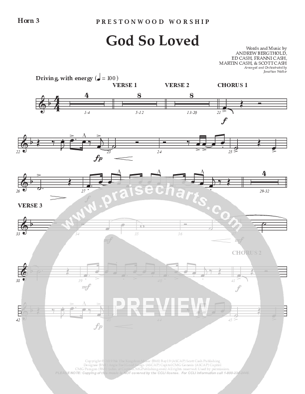 God So Loved (Choral Anthem SATB) French Horn 3 (Prestonwood Worship / Prestonwood Choir / Arr. Jonathan Walker)