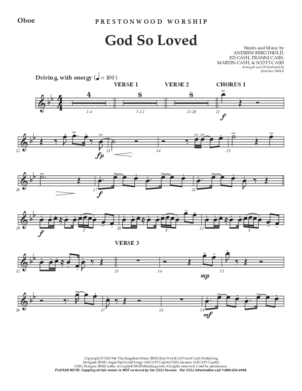 God So Loved (Choral Anthem SATB) Oboe (Prestonwood Worship / Prestonwood Choir / Arr. Jonathan Walker)