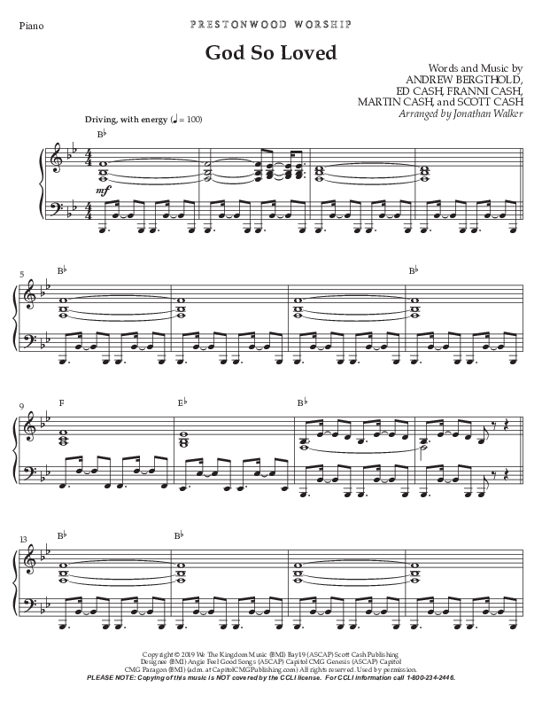 God So Loved (Choral Anthem SATB) Piano Sheet (Prestonwood Worship / Prestonwood Choir / Arr. Jonathan Walker)