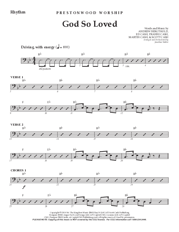 God So Loved (Choral Anthem SATB) Rhythm Chart (Prestonwood Worship / Prestonwood Choir / Arr. Jonathan Walker)