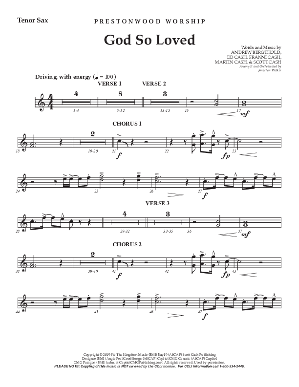 God So Loved (Choral Anthem SATB) Tenor Sax 2 (Prestonwood Worship / Prestonwood Choir / Arr. Jonathan Walker)
