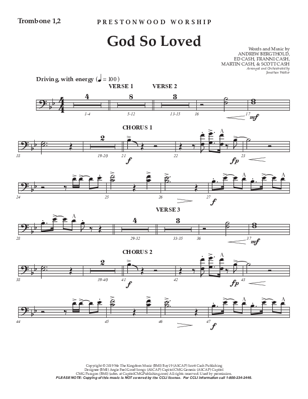 God So Loved (Choral Anthem SATB) Trombone 1/2 (Prestonwood Worship / Prestonwood Choir / Arr. Jonathan Walker)