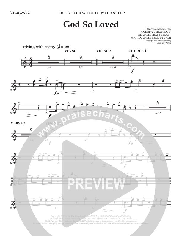 God So Loved (Choral Anthem SATB) Trumpet 1 (Prestonwood Worship / Prestonwood Choir / Arr. Jonathan Walker)
