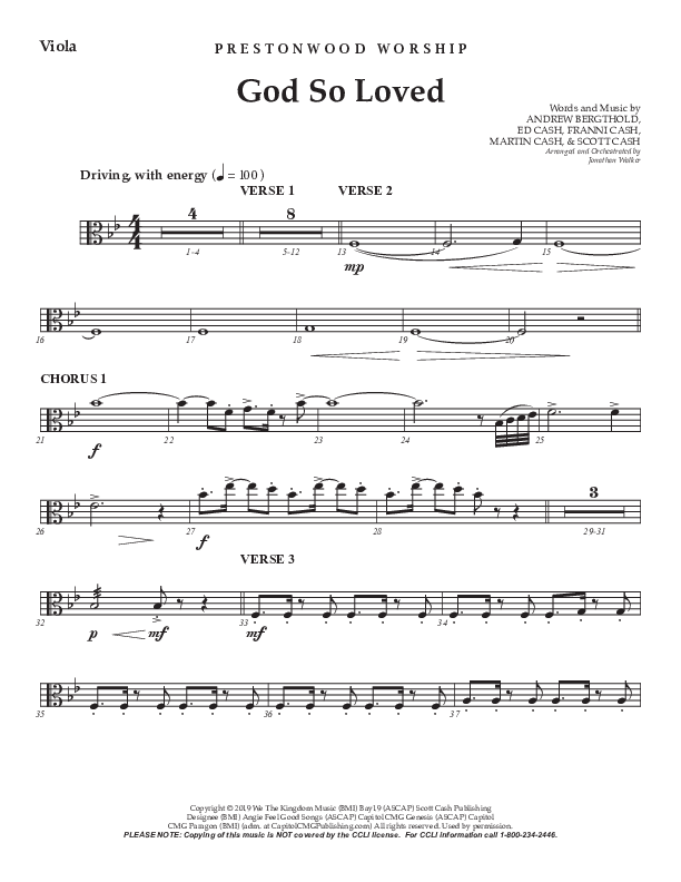 God So Loved (Choral Anthem SATB) Viola (Prestonwood Worship / Prestonwood Choir / Arr. Jonathan Walker)