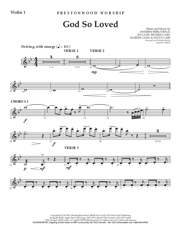 God So Loved (Choral Anthem SATB) Violin 1 (Prestonwood Worship / Prestonwood Choir / Arr. Jonathan Walker)