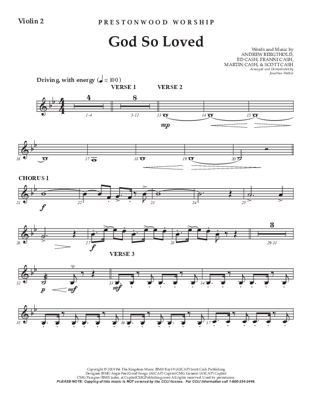 God So Loved (Choral Anthem SATB) Violin 2 (Prestonwood Worship / Prestonwood Choir / Arr. Jonathan Walker)