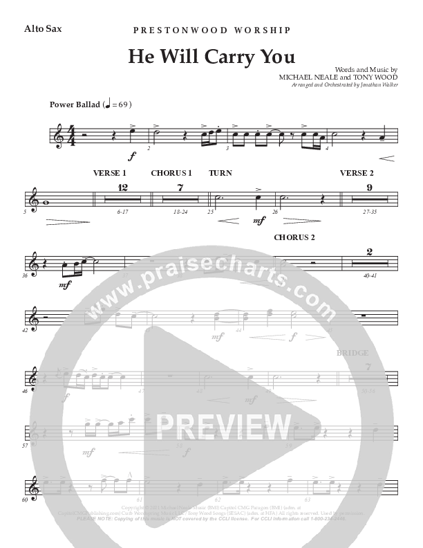 He Will Carry You (Choral Anthem SATB) Alto Sax (Prestonwood Worship / Prestonwood Choir / Arr. Jonathan Walker)