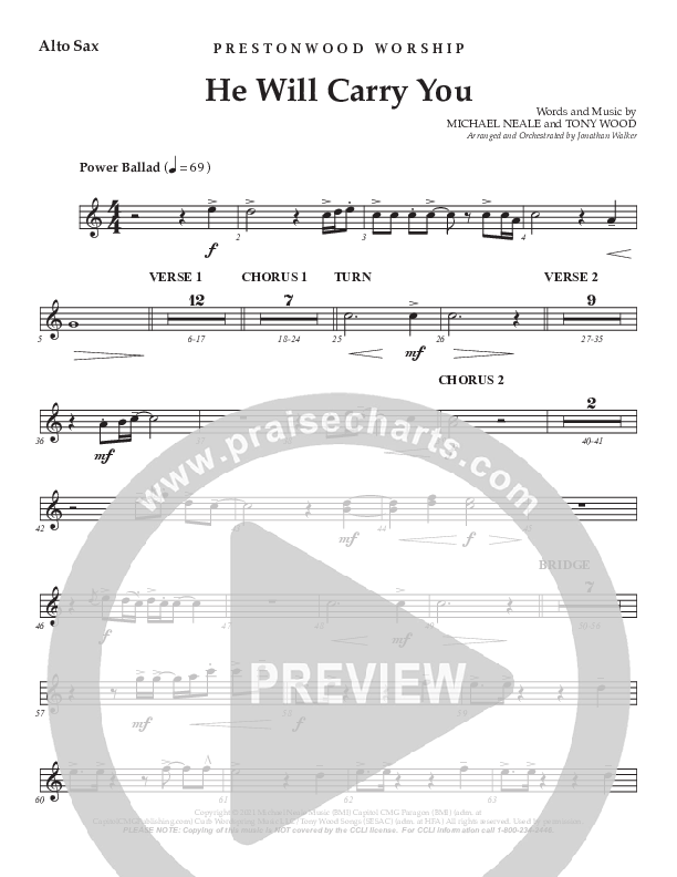 He Will Carry You (Choral Anthem SATB) Alto Sax (Prestonwood Worship / Prestonwood Choir / Arr. Jonathan Walker)