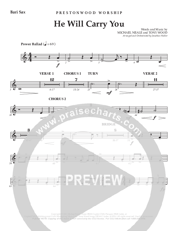 He Will Carry You (Choral Anthem SATB) Bari Sax (Prestonwood Worship / Prestonwood Choir / Arr. Jonathan Walker)