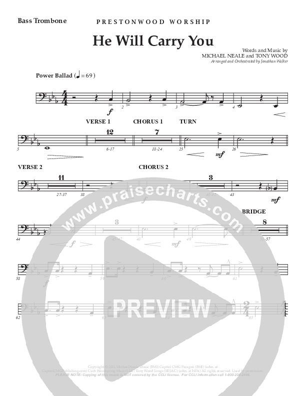 He Will Carry You (Choral Anthem SATB) Bass Trombone (Prestonwood Worship / Prestonwood Choir / Arr. Jonathan Walker)