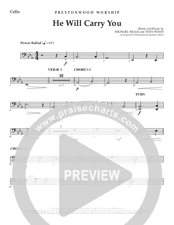 He Will Carry You (Choral Anthem SATB) Cello (Prestonwood Worship / Prestonwood Choir / Arr. Jonathan Walker)
