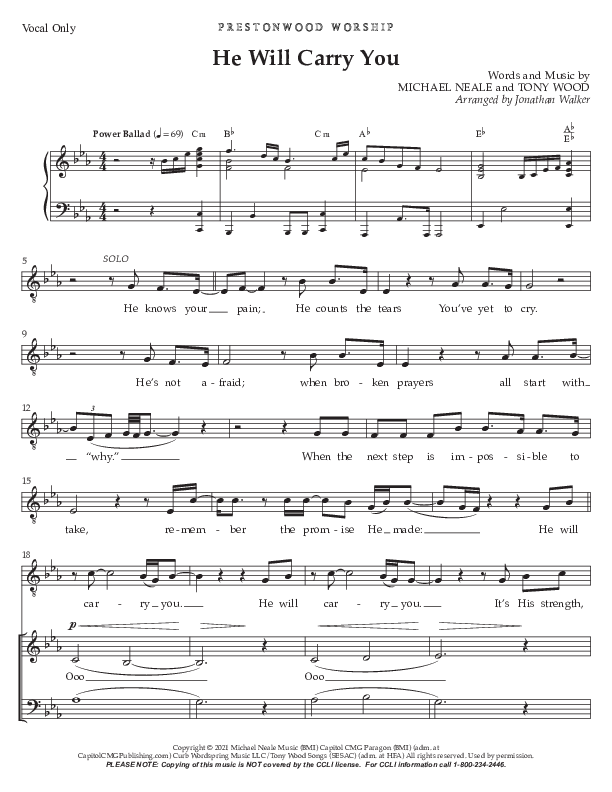 He Will Carry You (Choral Anthem SATB) Choir Sheet CH (Prestonwood Worship / Prestonwood Choir / Arr. Jonathan Walker)