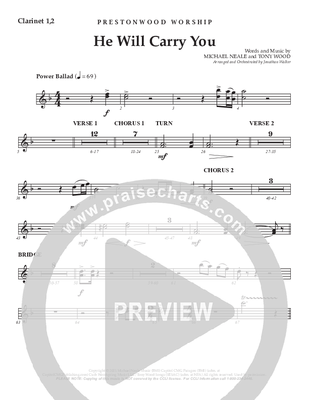 He Will Carry You (Choral Anthem SATB) Clarinet 1/2 (Prestonwood Worship / Prestonwood Choir / Arr. Jonathan Walker)