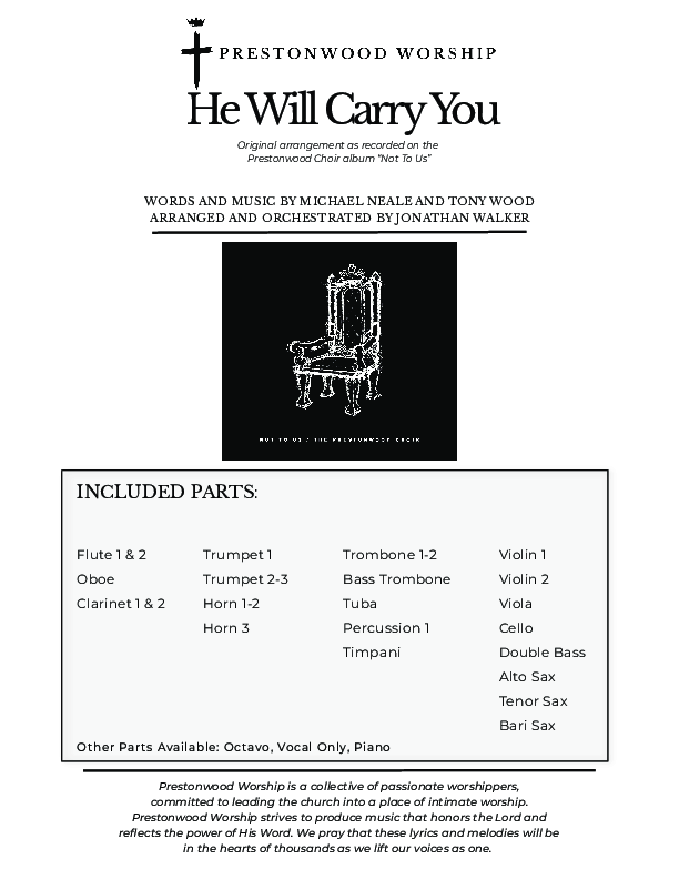 He Will Carry You (Choral Anthem) Orchestration (Prestonwood Choir / Arr. Jonathan Walker)