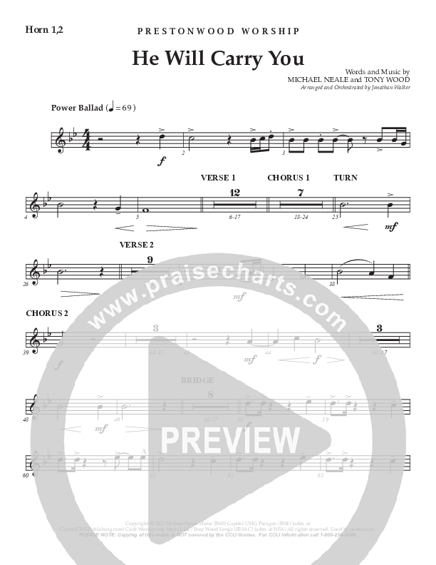 He Will Carry You (Choral Anthem SATB) French Horn 1/2 (Prestonwood Worship / Prestonwood Choir / Arr. Jonathan Walker)