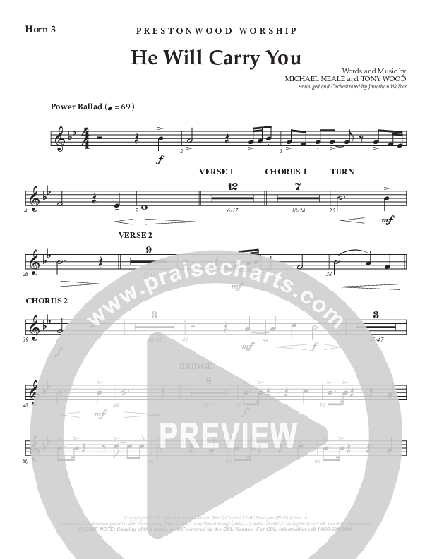 He Will Carry You (Choral Anthem SATB) French Horn 3 (Prestonwood Worship / Prestonwood Choir / Arr. Jonathan Walker)