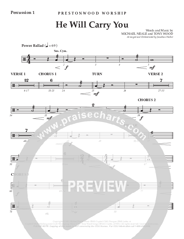 He Will Carry You (Choral Anthem SATB) Percussion (Prestonwood Worship / Prestonwood Choir / Arr. Jonathan Walker)