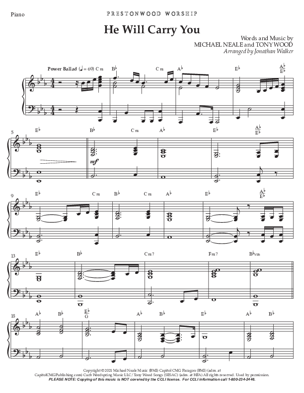 He Will Carry You (Choral Anthem SATB) Piano Sheet (Prestonwood Worship / Prestonwood Choir / Arr. Jonathan Walker)