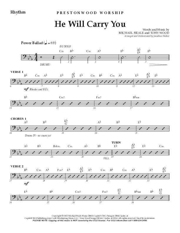He Will Carry You (Choral Anthem SATB) Rhythm Chart (Prestonwood Worship / Prestonwood Choir / Arr. Jonathan Walker)