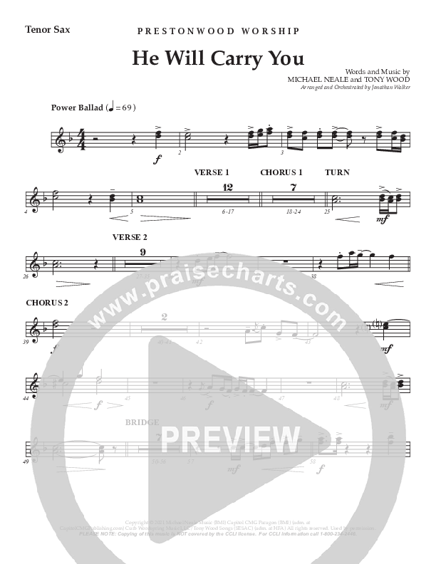 He Will Carry You (Choral Anthem SATB) Tenor Sax 2 (Prestonwood Worship / Prestonwood Choir / Arr. Jonathan Walker)