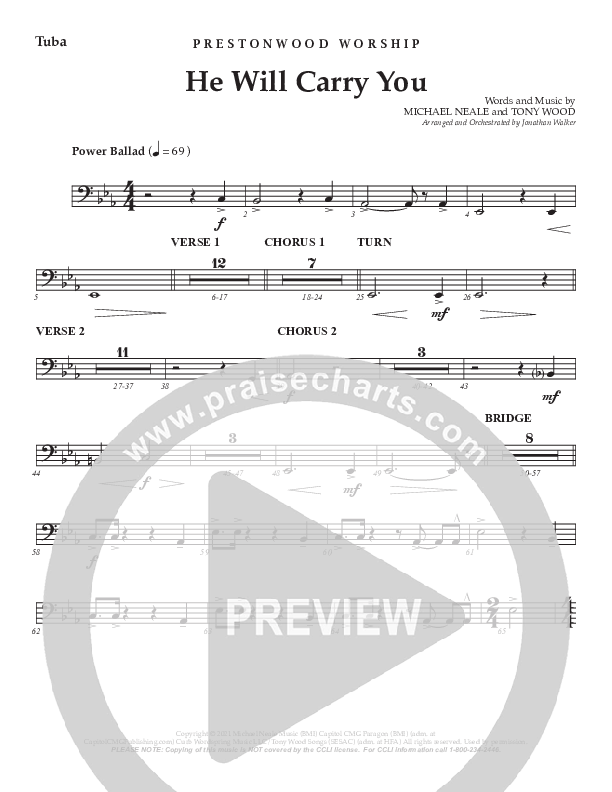 He Will Carry You (Choral Anthem SATB) Tuba (Prestonwood Worship / Prestonwood Choir / Arr. Jonathan Walker)