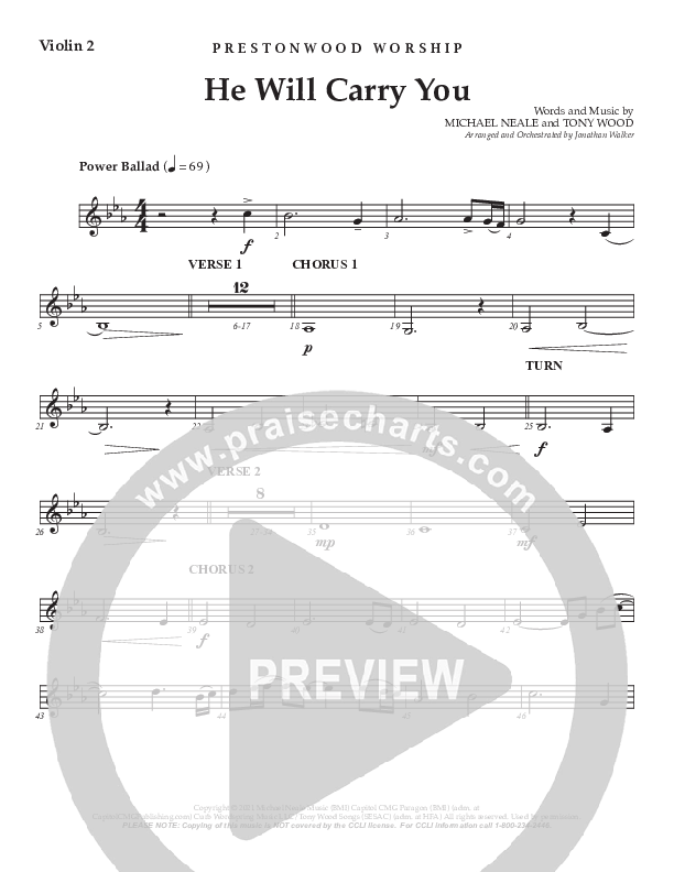 He Will Carry You (Choral Anthem SATB) Violin 2 (Prestonwood Worship / Prestonwood Choir / Arr. Jonathan Walker)