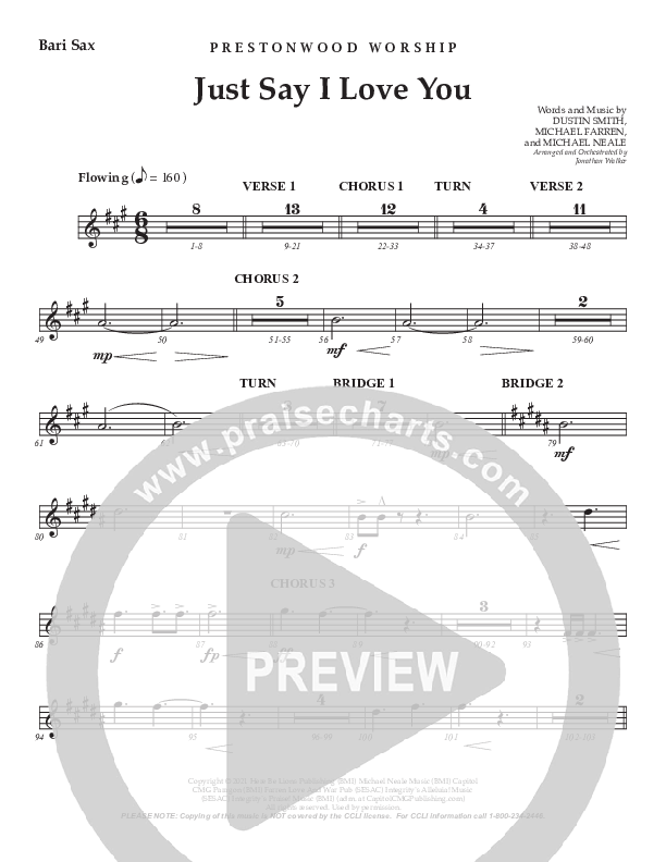 Just Say I Love You (Choral Anthem SATB) Bari Sax (Prestonwood Choir / Arr. Jonathan Walker)