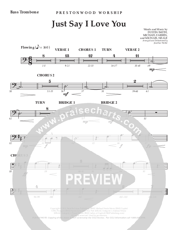 Just Say I Love You (Choral Anthem SATB) Bass Trombone (Prestonwood Worship / Prestonwood Choir / Arr. Jonathan Walker)