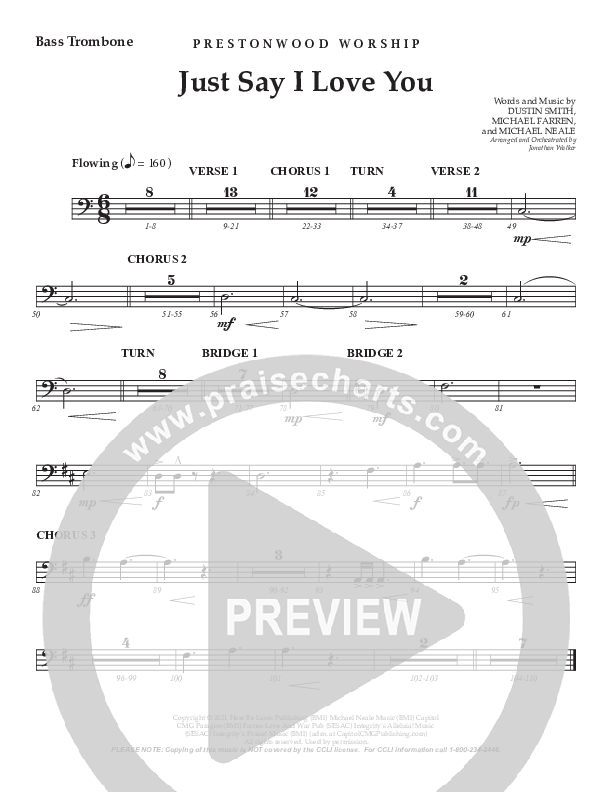 Just Say I Love You (Choral Anthem SATB) Bass Trombone (Prestonwood Worship / Prestonwood Choir / Arr. Jonathan Walker)