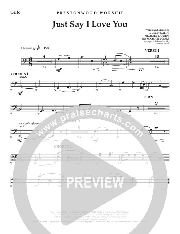 Just Say I Love You (Choral Anthem SATB) Cello (Prestonwood Worship / Prestonwood Choir / Arr. Jonathan Walker)