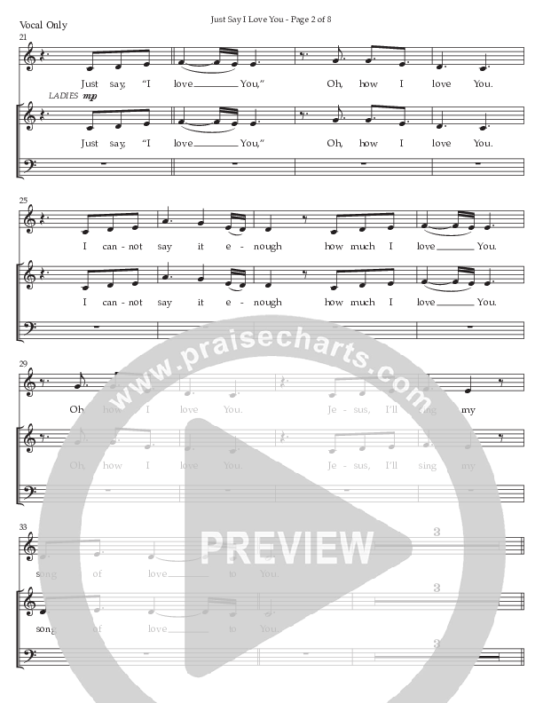 Just Say I Love You (Choral Anthem SATB) Choir Sheet CH (Prestonwood Worship / Prestonwood Choir / Arr. Jonathan Walker)