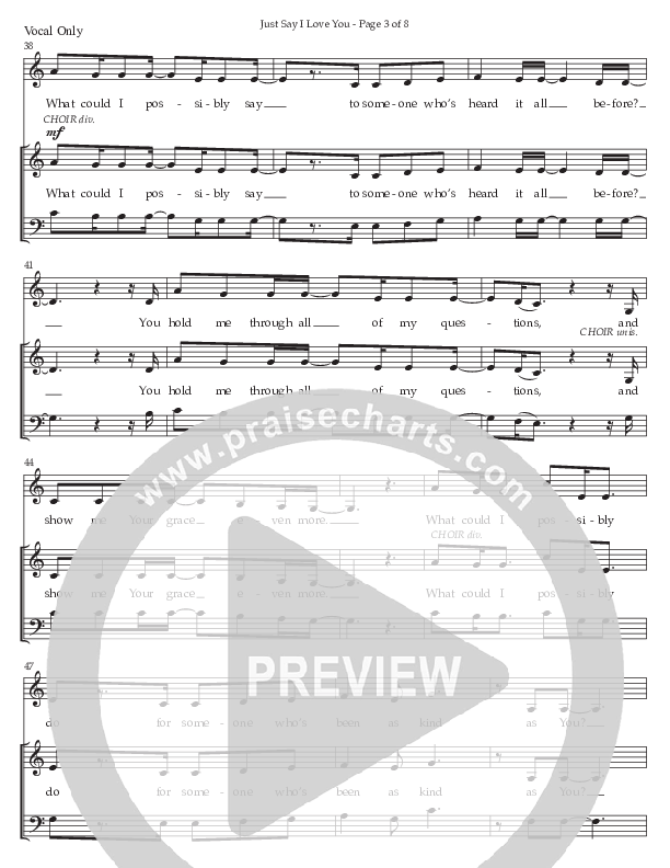 Just Say I Love You (Choral Anthem SATB) Choir Sheet CH (Prestonwood Worship / Prestonwood Choir / Arr. Jonathan Walker)