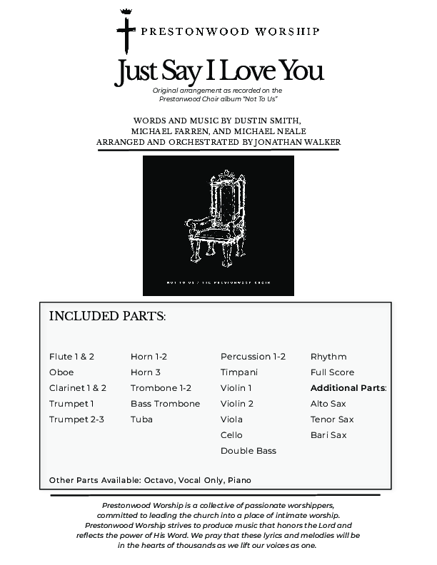 Just Say I Love You (Choral Anthem SATB) Orchestration (Prestonwood Choir / Arr. Jonathan Walker)