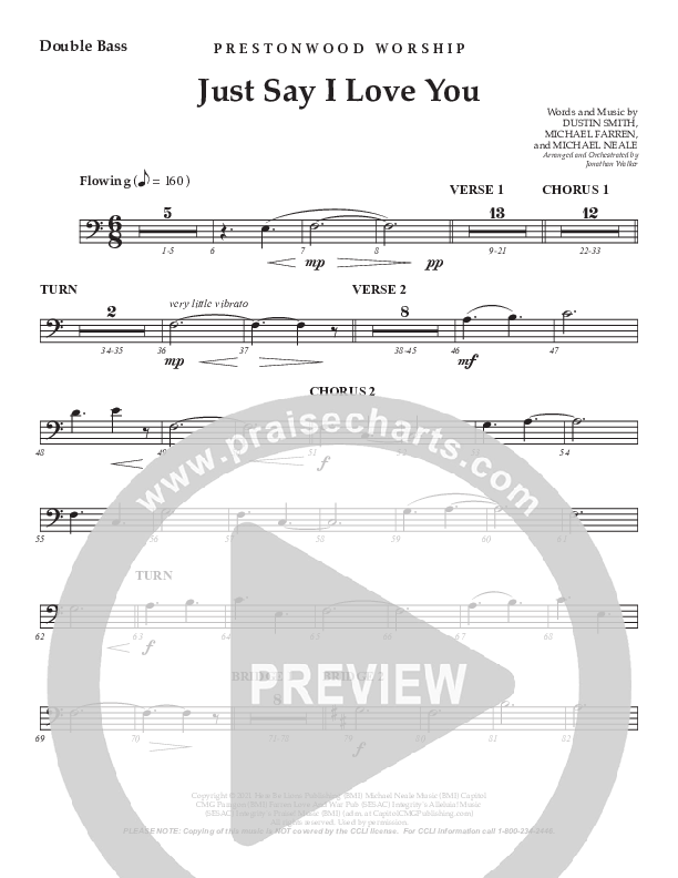 Just Say I Love You (Choral Anthem SATB) Double Bass (Prestonwood Choir / Arr. Jonathan Walker)