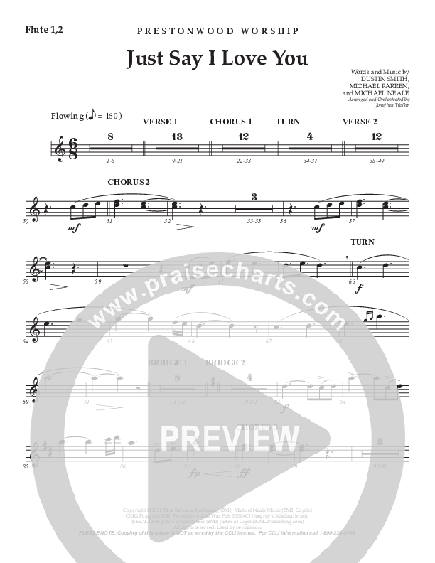 Just Say I Love You (Choral Anthem SATB) Flute 1/2 (Prestonwood Choir / Arr. Jonathan Walker)