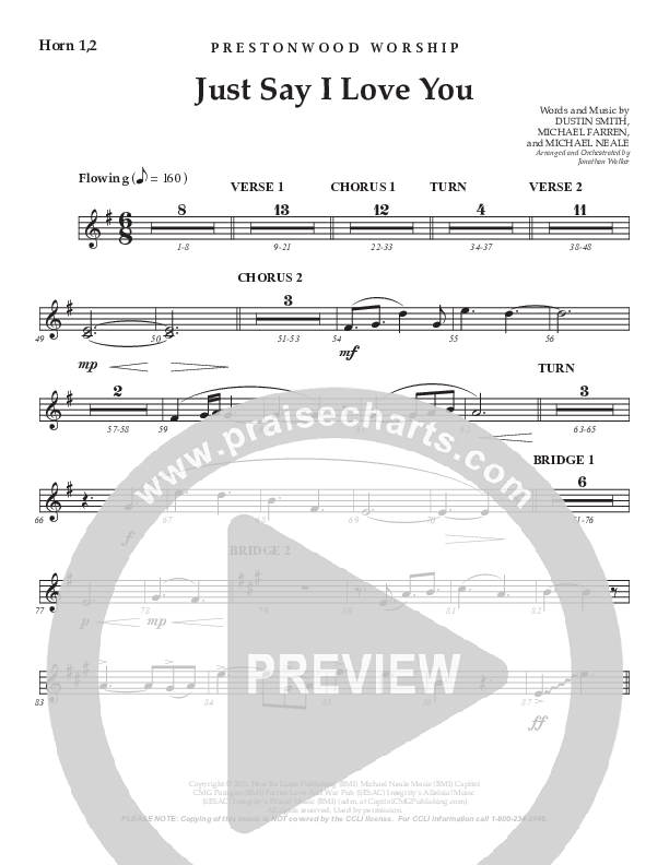 Just Say I Love You (Choral Anthem SATB) French Horn 1/2 (Prestonwood Worship / Prestonwood Choir / Arr. Jonathan Walker)