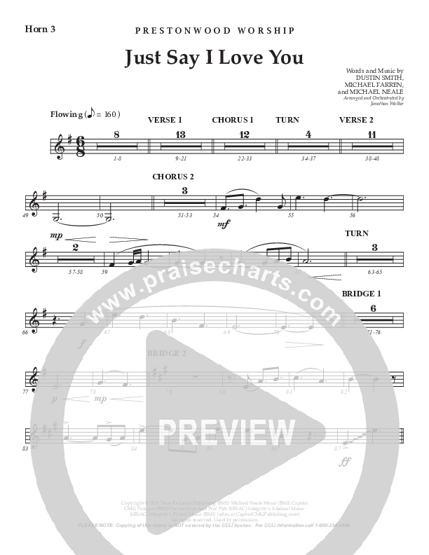 Just Say I Love You (Choral Anthem SATB) French Horn 3 (Prestonwood Choir / Arr. Jonathan Walker)