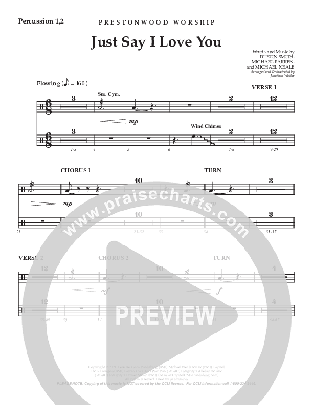 Just Say I Love You (Choral Anthem SATB) Percussion 1/2 (Prestonwood Worship / Prestonwood Choir / Arr. Jonathan Walker)