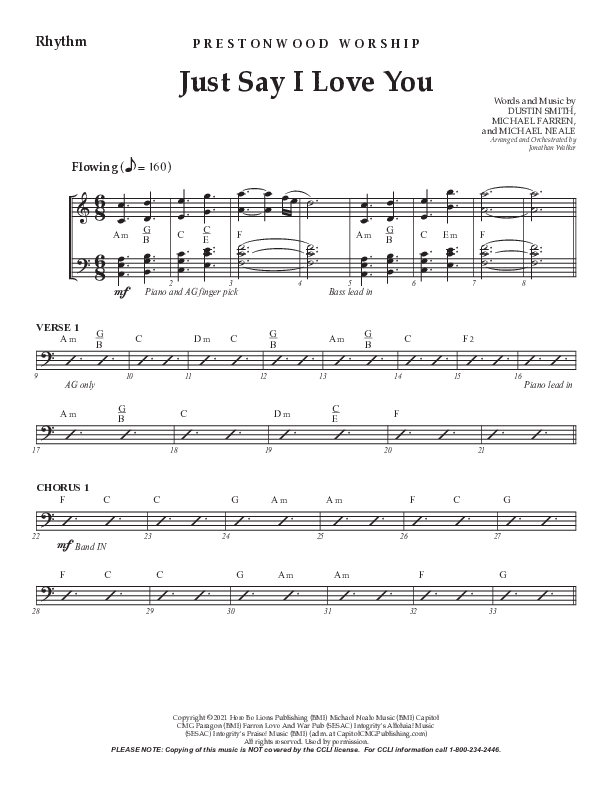 Just Say I Love You (Choral Anthem SATB) Rhythm Chart (Prestonwood Worship / Prestonwood Choir / Arr. Jonathan Walker)