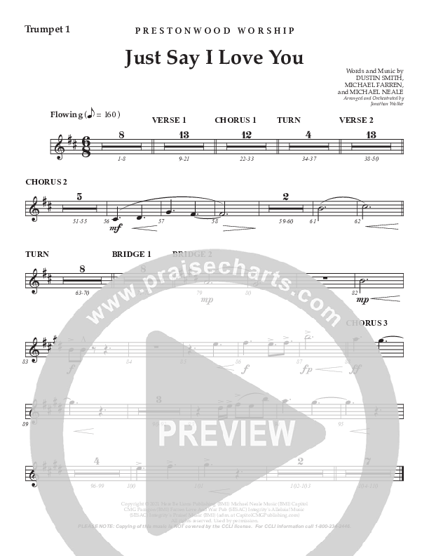 Just Say I Love You (Choral Anthem SATB) Trumpet 1 (Prestonwood Worship / Prestonwood Choir / Arr. Jonathan Walker)