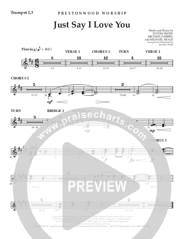 Just Say I Love You (Choral Anthem SATB) Trumpet 2/3 (Prestonwood Worship / Prestonwood Choir / Arr. Jonathan Walker)