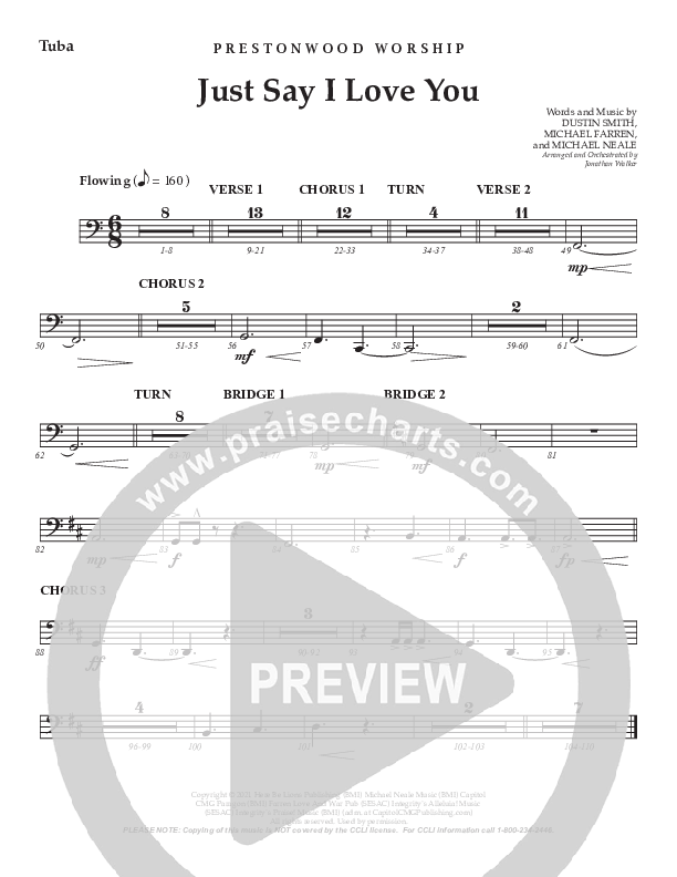 Just Say I Love You (Choral Anthem SATB) Tuba (Prestonwood Worship / Prestonwood Choir / Arr. Jonathan Walker)