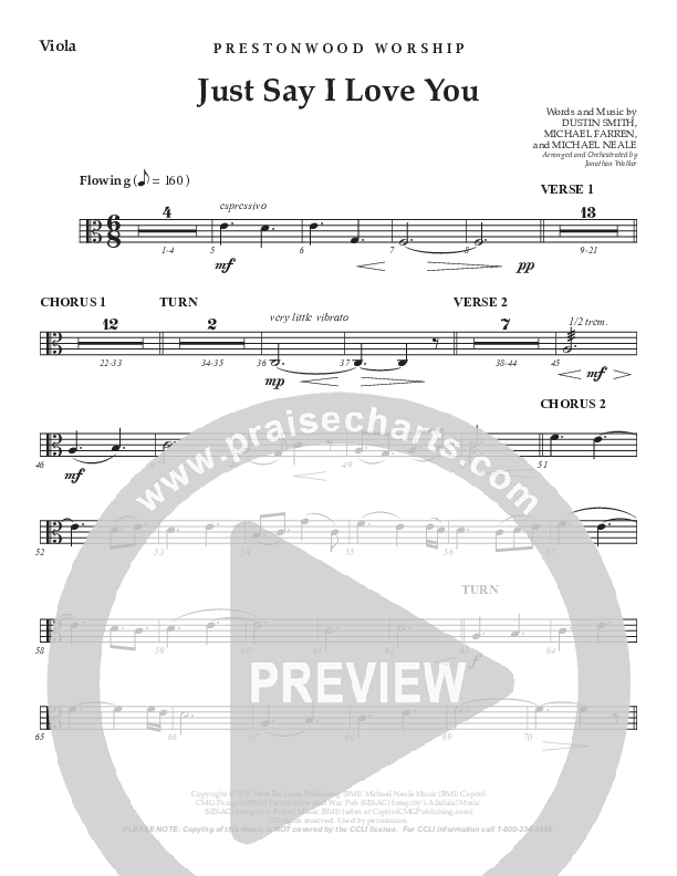 Just Say I Love You (Choral Anthem SATB) Viola (Prestonwood Worship / Prestonwood Choir / Arr. Jonathan Walker)