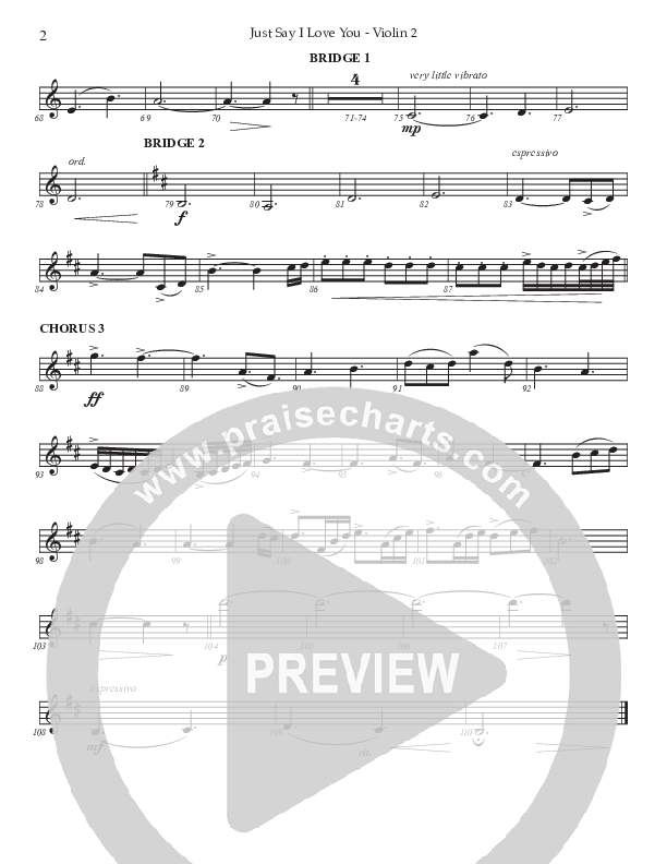 Just Say I Love You (Choral Anthem SATB) Violin 2 (Prestonwood Choir / Arr. Jonathan Walker)