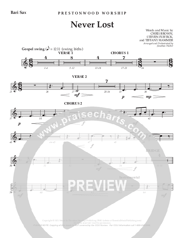 Never Lost (Choral Anthem SATB) Bari Sax (Prestonwood Worship / Prestonwood Choir / Arr. Jonathan Walker)